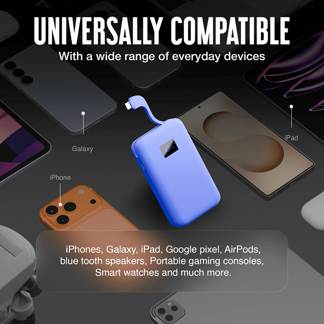 Juice 3 Charges Ultramarine 12000mAh Power Bank with Integrated Cable - 7