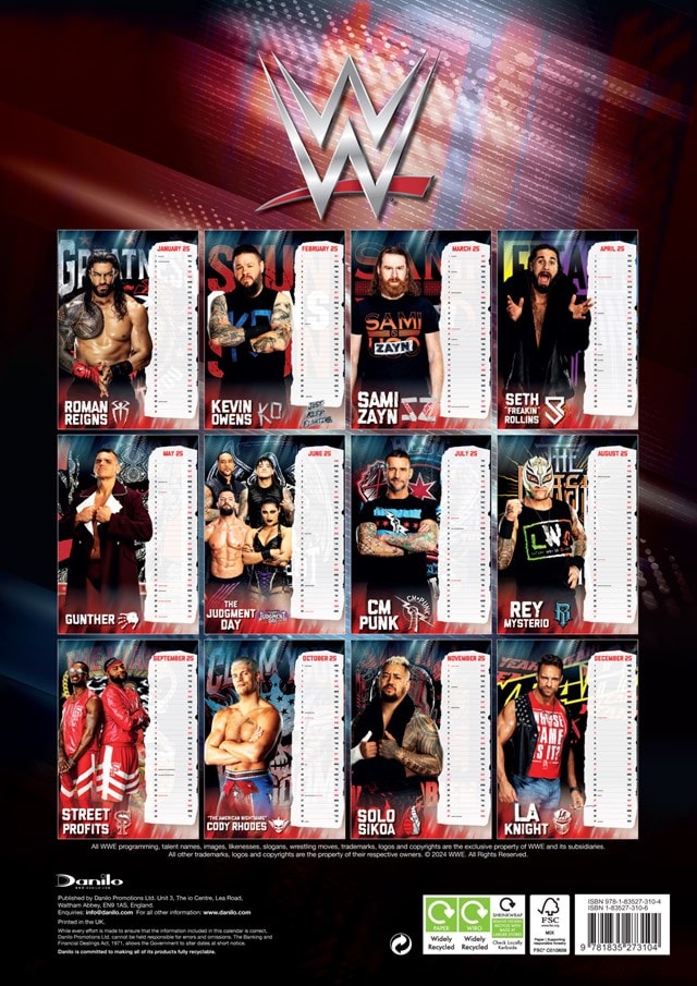 WWE Men 2025 A3 Calendar - 4