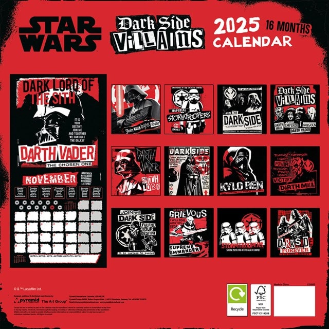 Star Wars Villains 2025 Square Calendar - 2