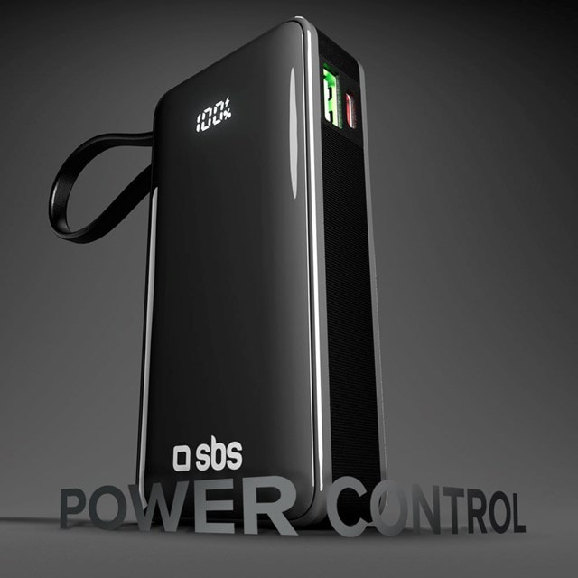 SBS 20W Black 10000mAh Power Bank with LCD display & Integrated USB-C Cable - 3