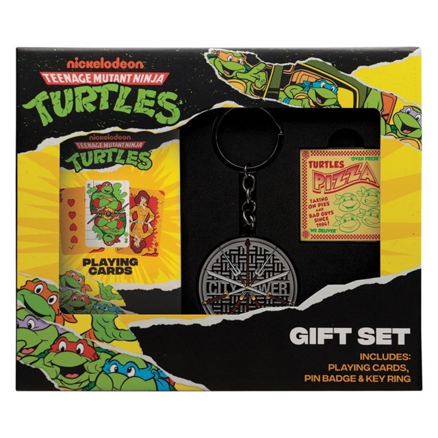 Teenage Mutant Ninja Turtles TMNT Keyring, Pin Badge & Playing Cards Gift Set - 7