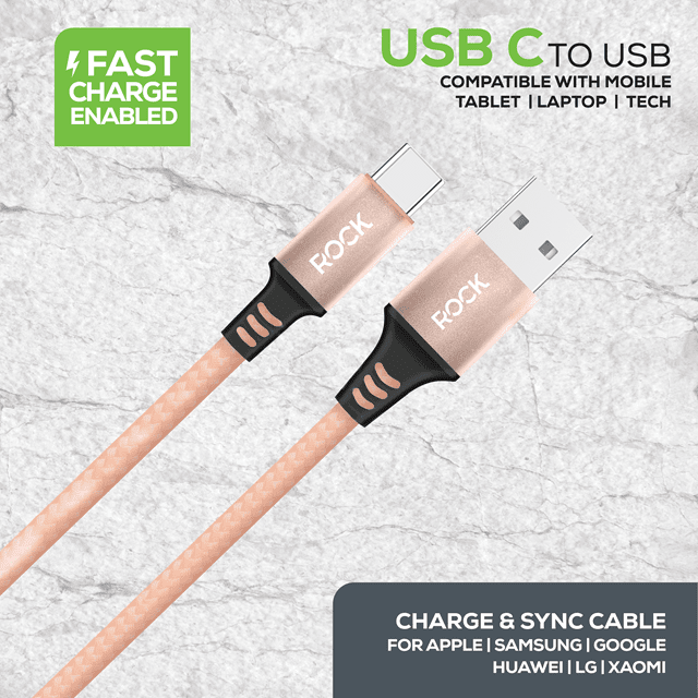 Rock Champagne Gold Braided USB-C Cable 1M - 3