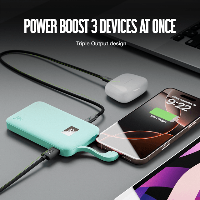 Juice 1 Charge Teal 5000mAh Power Bank with Integrated Cable - 3