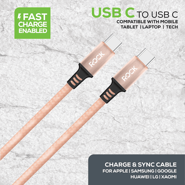 Rock Champagne Gold Braided USB-C to USB-C Cable 1M - 3