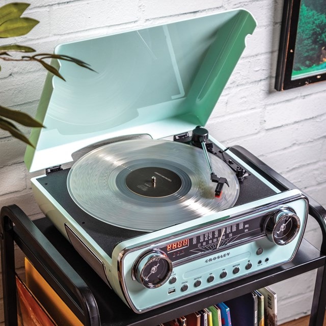 Crosley Powel 7-in-1 Aqua Blue Bluetooth Turntable with FM Radio and CD Player - 7