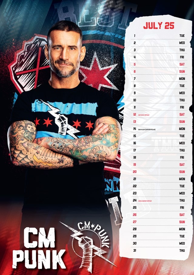 WWE Men 2025 A3 Calendar - 2