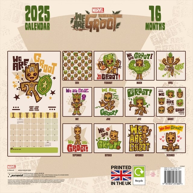 Groot Guardians of the Galaxy 2025 Square Calendar - 2