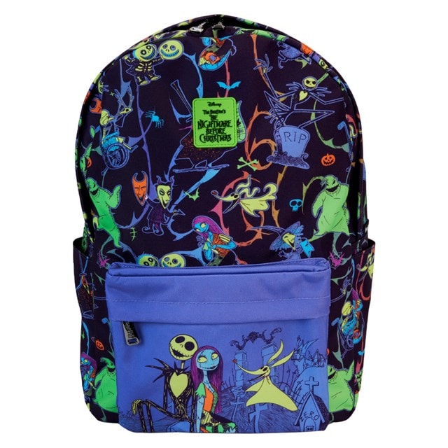 Neon Glow-In-Dark Full-Size Nylon Backpack Nightmare Before Christmas Loungefly - 1