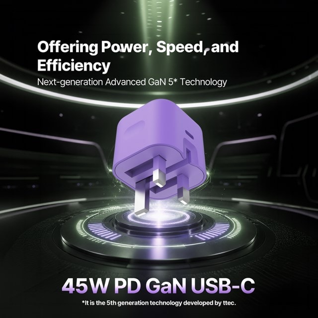 Ttec SmartCharger Pro Neon Purple 45W Wall Plug and USB-C Cable Pack - 3