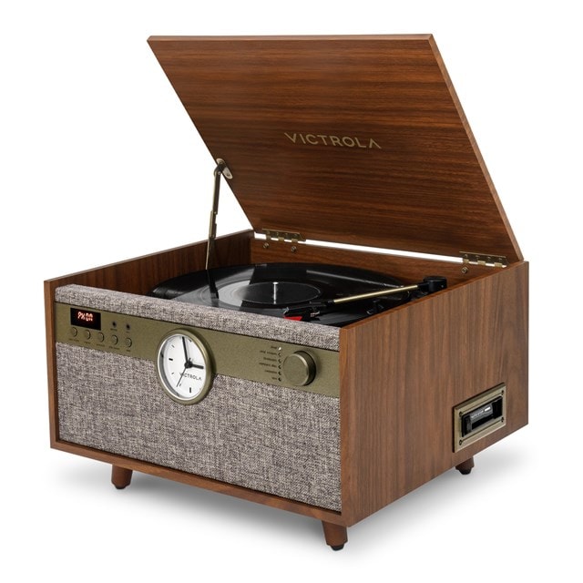 Victrola Century Walnut Bluetooth Turntable with Clock, CD & Cassette - 8