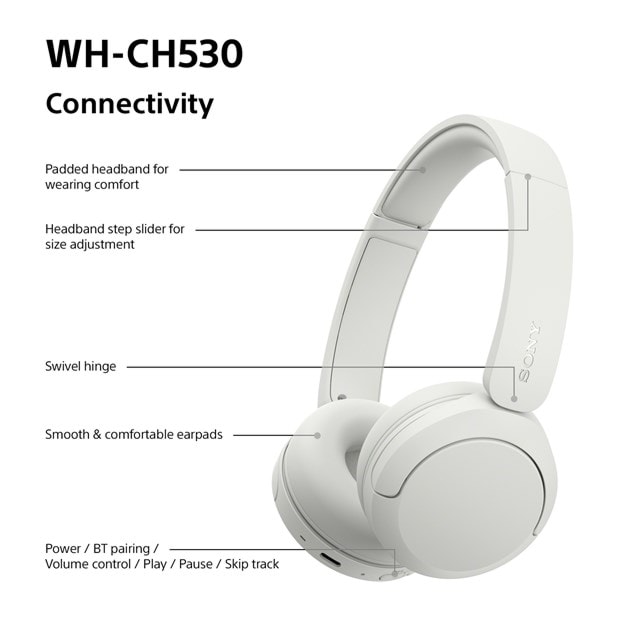 Sony WH-CH530 White Bluetooth Headphones - 9