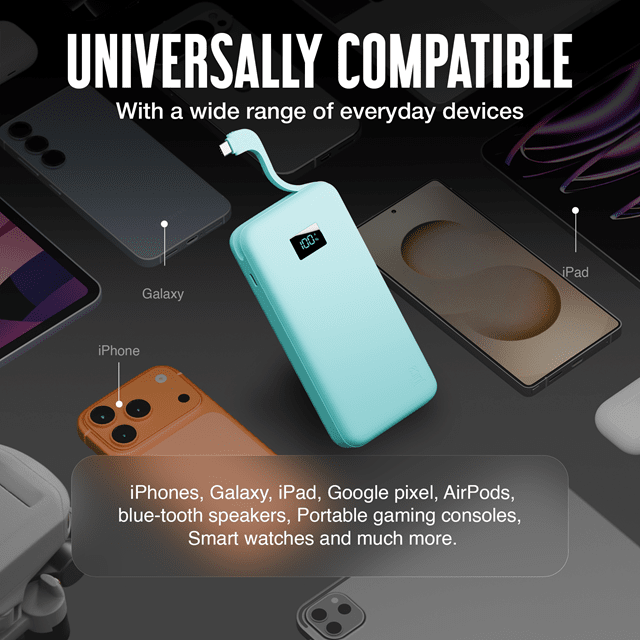 Juice 5 Charges Teal 20000mAh Power Bank with Integrated Cable - 7