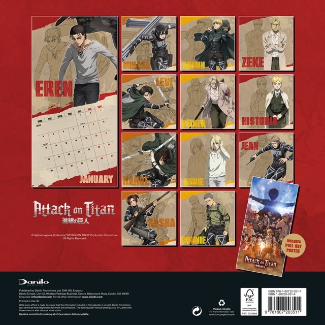 Attack On Titan 2027 Square Calendar - 2