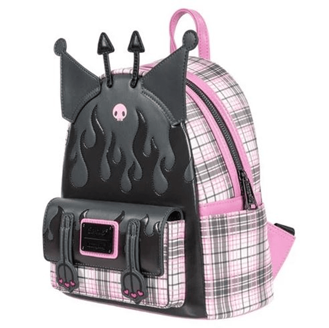 Kuromi Flames Plaid hmv Exclusive Loungefly Mini Backpack - 2