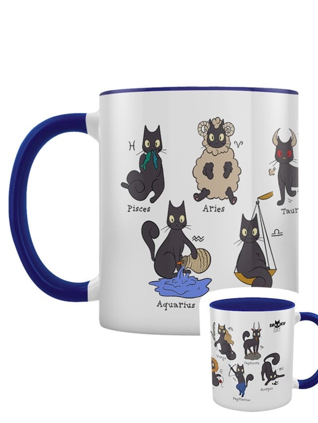 Spooky Cat A Guide To Horoscopes Blue Coloured Inner Mug - 1