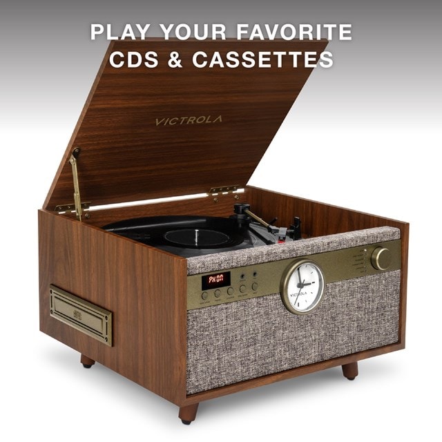 Victrola Century Walnut Bluetooth Turntable with Clock, CD & Cassette - 6