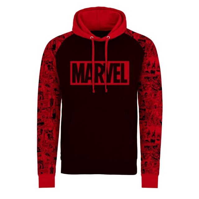 Marvel Universe Logo And Pattern Pullover Contrast Hoodie (Small) - 1