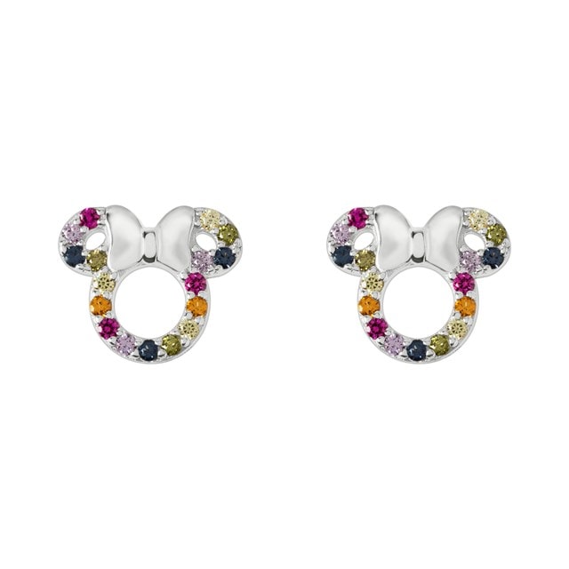 Minnie Mouse Sterling Silver Rainbow Cz Stone Set Stud Earrings - 1