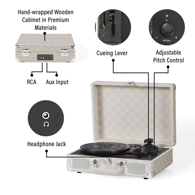Crosley Cruiser Plus Almond Checkerboard Bluetooth Turntable - 12
