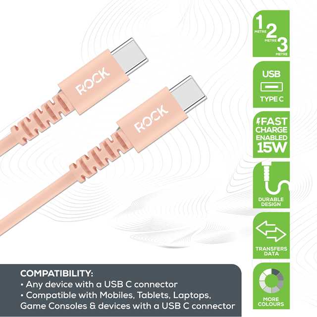 Rock Champagne Gold USB-C to USB-C Cable 3M - 2