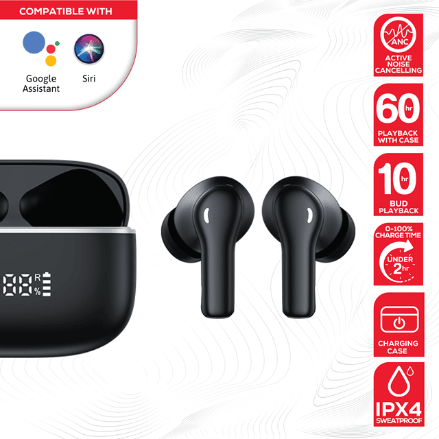 Rock ANC TWS Black Active Noise Cancelling True Wireless Bluetooth Earphones - 2