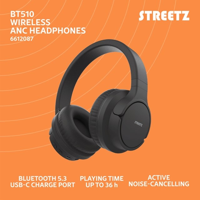 Streetz BT510 Black Active Noise Cancelling Bluetooth Headphones - 8