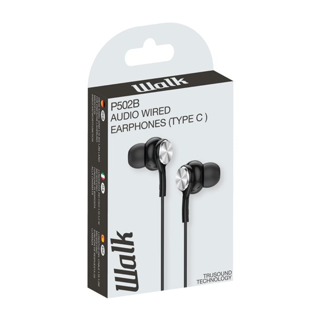 Walk Audio P502B Black USB-C Earphones W/Mic - 3