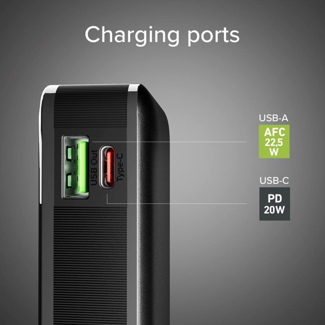 SBS 20W Black 10000mAh Power Bank with LCD display & Integrated USB-C Cable - 5