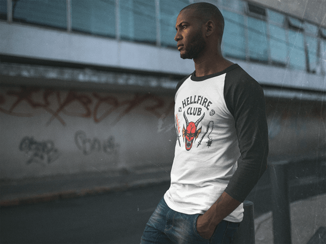 Hellfire Club Stranger Things Season 4 White/Black Baseball Sleeve Tee (Large) - 2