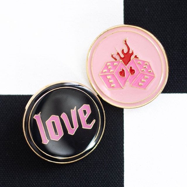 Flaming Dice And Love Pin Badge Set - 4