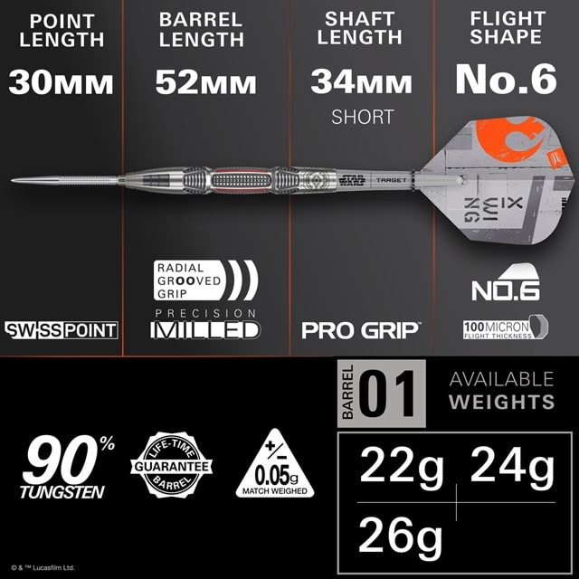 Star Wars X-Wing 90% Tungsten Steel 26g Steel Tip Darts - 2