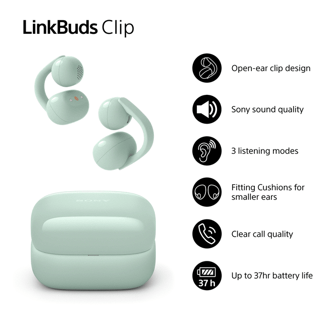 Sony LinkBuds Clip Open Ear Green True Wireless Bluetooth Earphones - 2