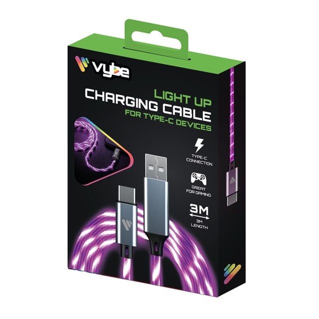 Vybe Light-Up Purple USB-C Cable 3m - 3