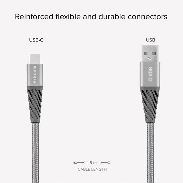 SBS Extreme Unbreakable Silver USB-C Cable 1.5m - 4