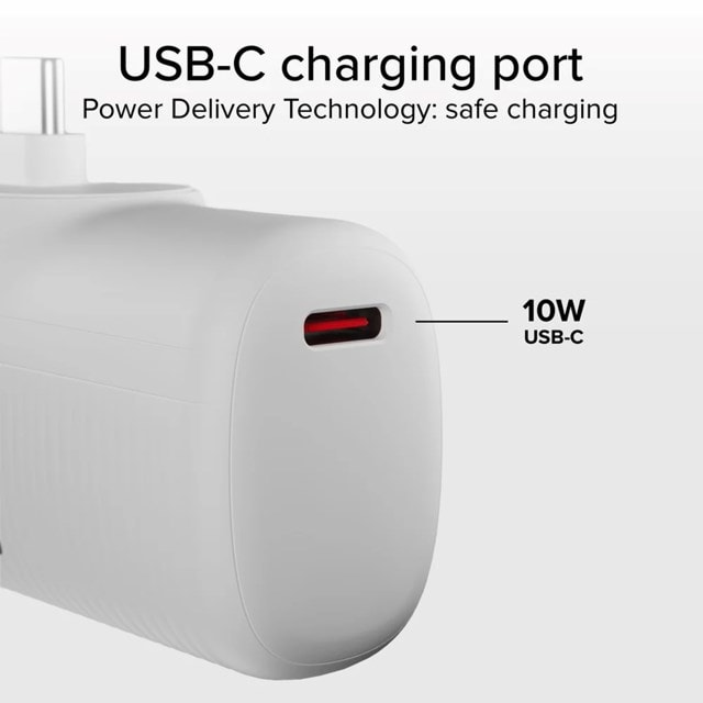 SBS Eco Range White 5000mAh Power Bank with Integrated USB-C Cable - 5
