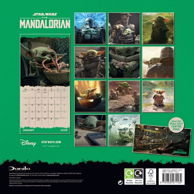 Mandalorian Grogu Star Wars 2025 Square Calendar - 2