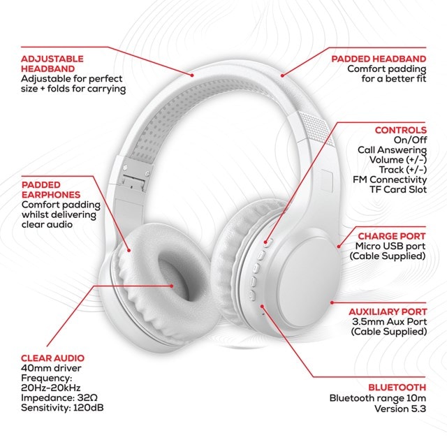 Rock BT On-Ear White Bluetooth Headphones - 4