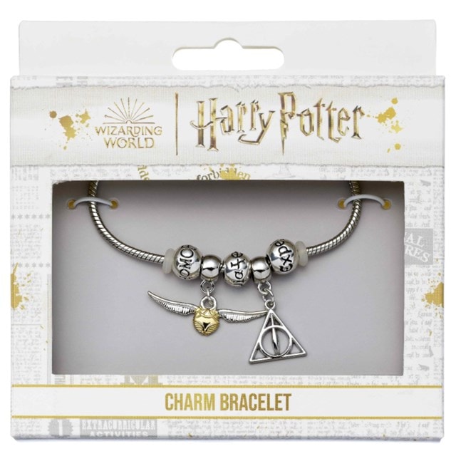 Silver Plated Bracelet With Deathly Hallows, Golden Snitch, 3 Spell Bead Charms Charm Set - 2