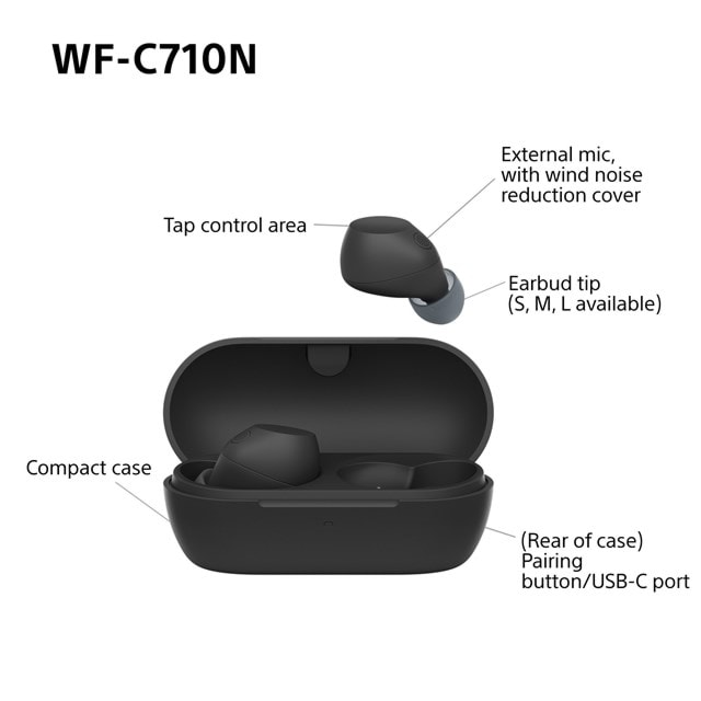Sony WF-C710N Black Noise Cancelling True Wireless Bluetooth Earphones - 11