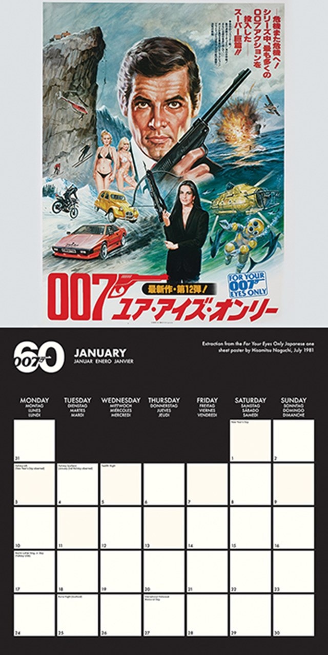 60 Years of James Bond 2022 Square Calendar Calendars Free shipping