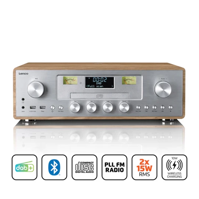 Lenco DAR-281WDSI Silver/Wood Bluetooth HiFi System - 7