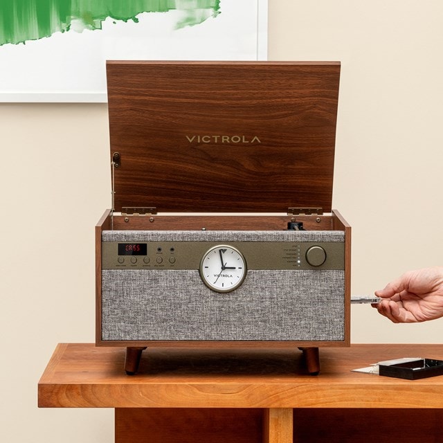 Victrola Century Walnut Bluetooth Turntable with Clock, CD & Cassette - 17