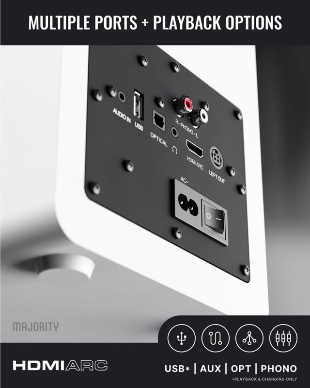 Majority D100X White Bluetooth Bookshelf Speaker - 5
