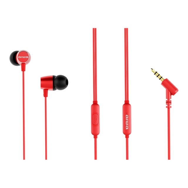 Aiwa ESTM-30 Red Earphones W/Mic - 1