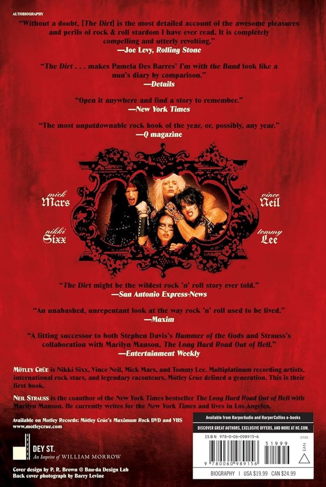The Dirt: Confessions of the World's Most Notorious Rock Band (Motley Crue) Paperback By Tommy Lee - 2