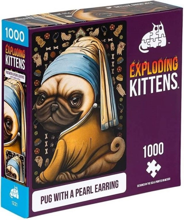Pug With A Pearl Earring: Exploding Kittens 1000 Piece Jigsaw Puzzle - 1