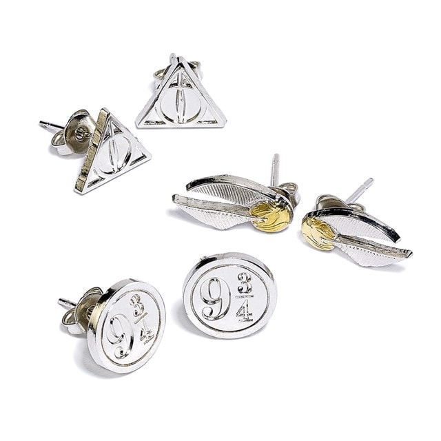 Deathly Hallows Golden Snitch Platform Harry Potter Stud Earring Set - 2