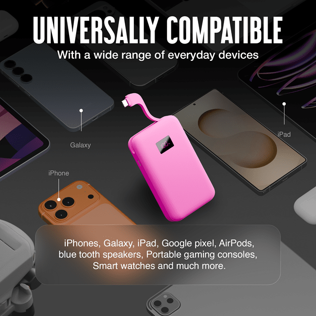 Juice 3 Charges Pink 12000mAh Power Bank with Integrated Cable - 7