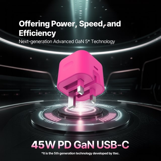 Ttec SmartCharger Pro Neon Pink 45W Wall Plug and USB-C Cable Pack - 3