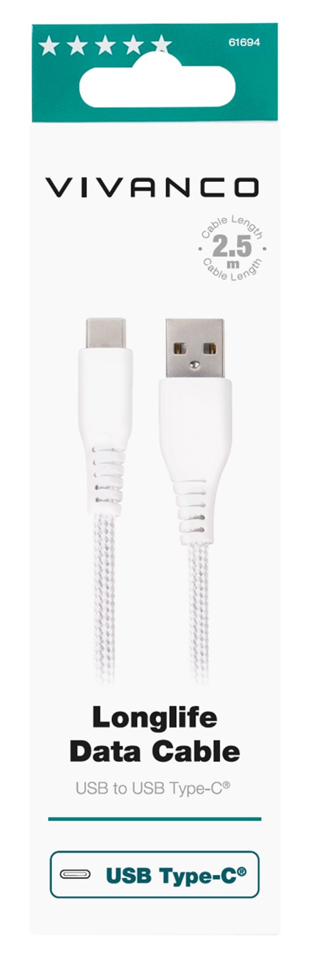 Vivanco White Longlife Lighning USB-C Cable 2.5m - 3